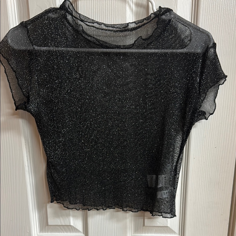 SHEIN Black Sheer Crop Top Short Sleeve